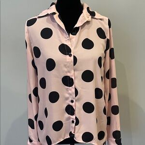 Polka Dot Button-Up Blouse - Pink and Black